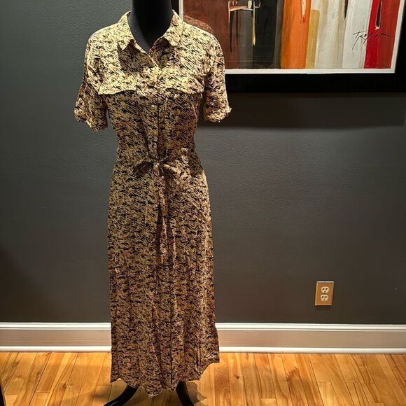 Whitles shades of brown/black button front tie waist shirt dress. Size 6. NWT. - Picture 7 of 13